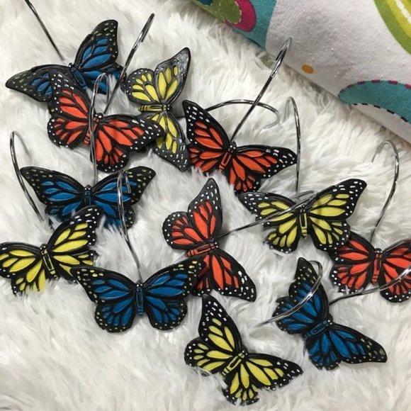 Bambini by Kassatex Butterflies Flowers Cotton Shower Curtain & 12pcs Hooks Set - Picture 3 of 8